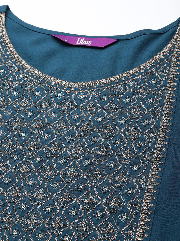 Teal Yoke Design Rayon Straight Kurta
