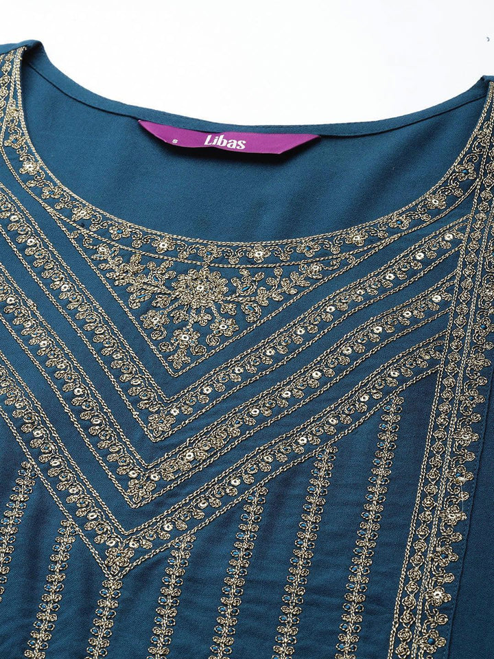 Teal Yoke Design Rayon Straight Kurta