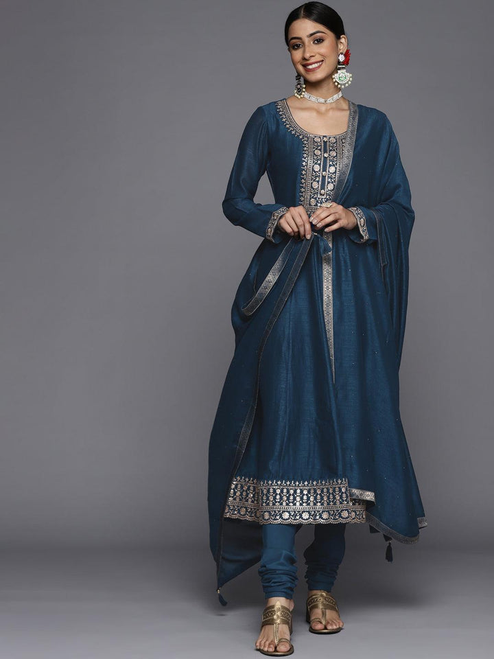 Teal Yoke Design Silk Blend Anarkali Suit Set