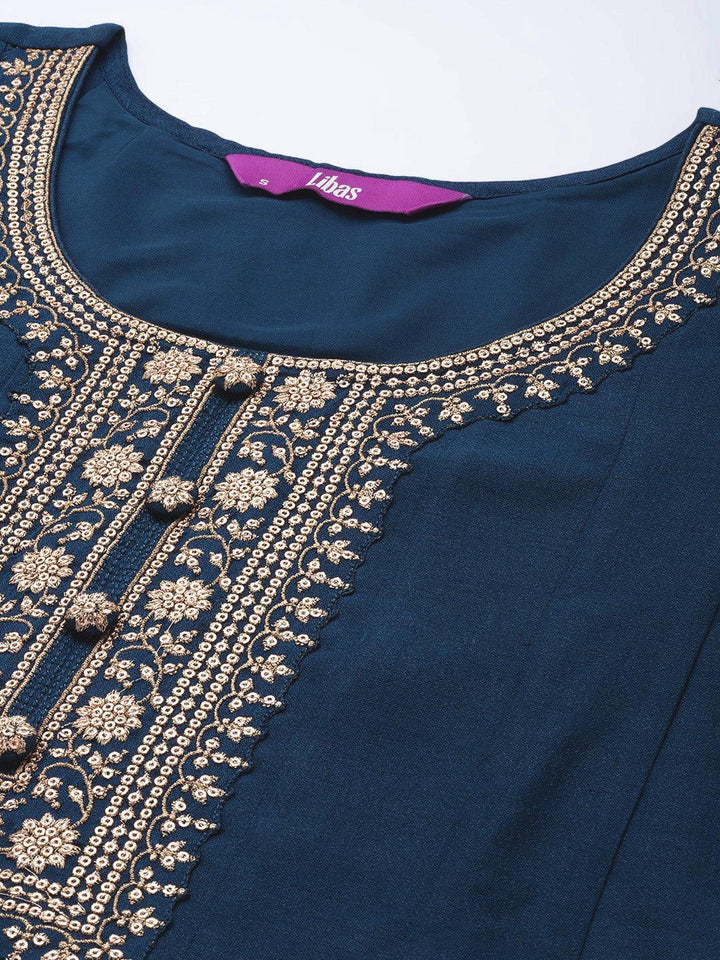 Teal Yoke Design Silk Blend Anarkali Suit Set