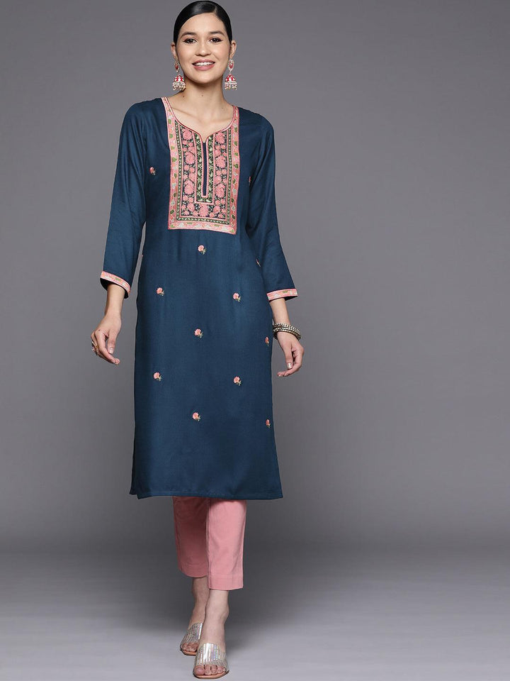 Teal Yoke Design Wool Straight Kurta