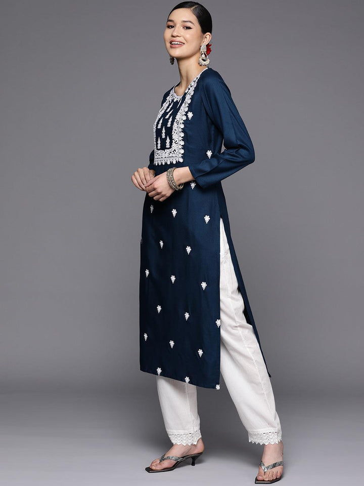 Teal Yoke Design Wool Straight Kurta