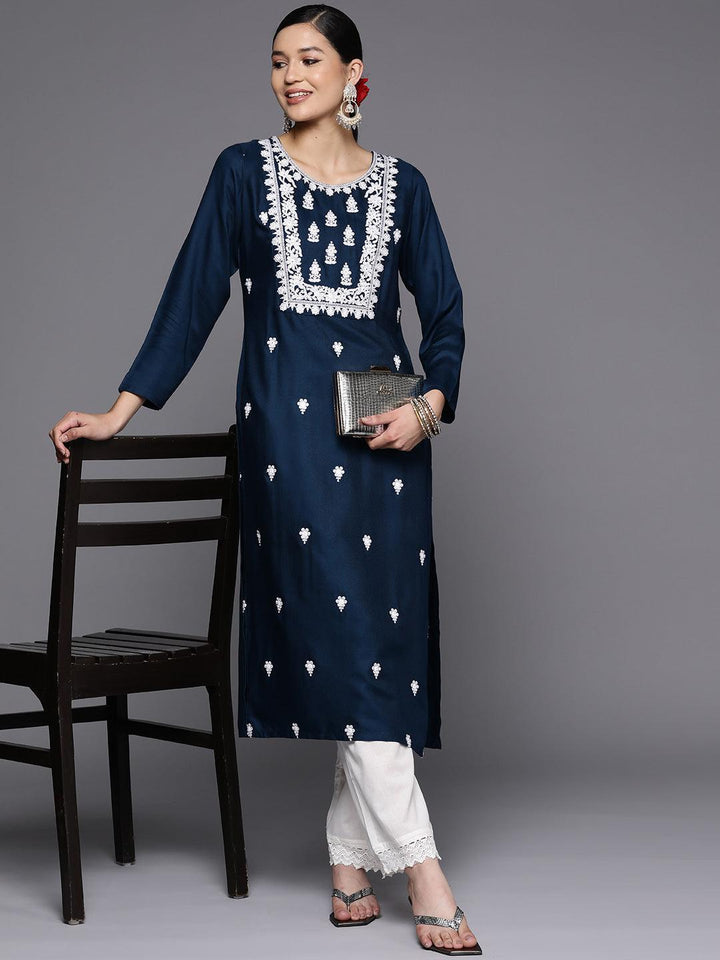 Teal Yoke Design Wool Straight Kurta