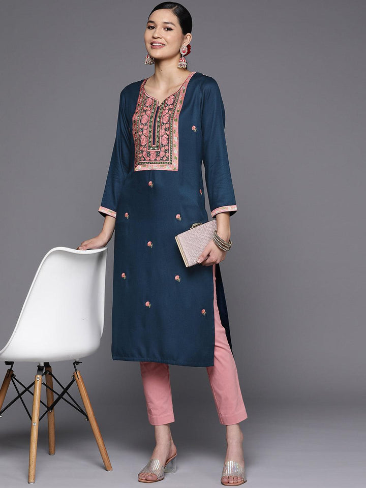 Teal Yoke Design Wool Straight Kurta