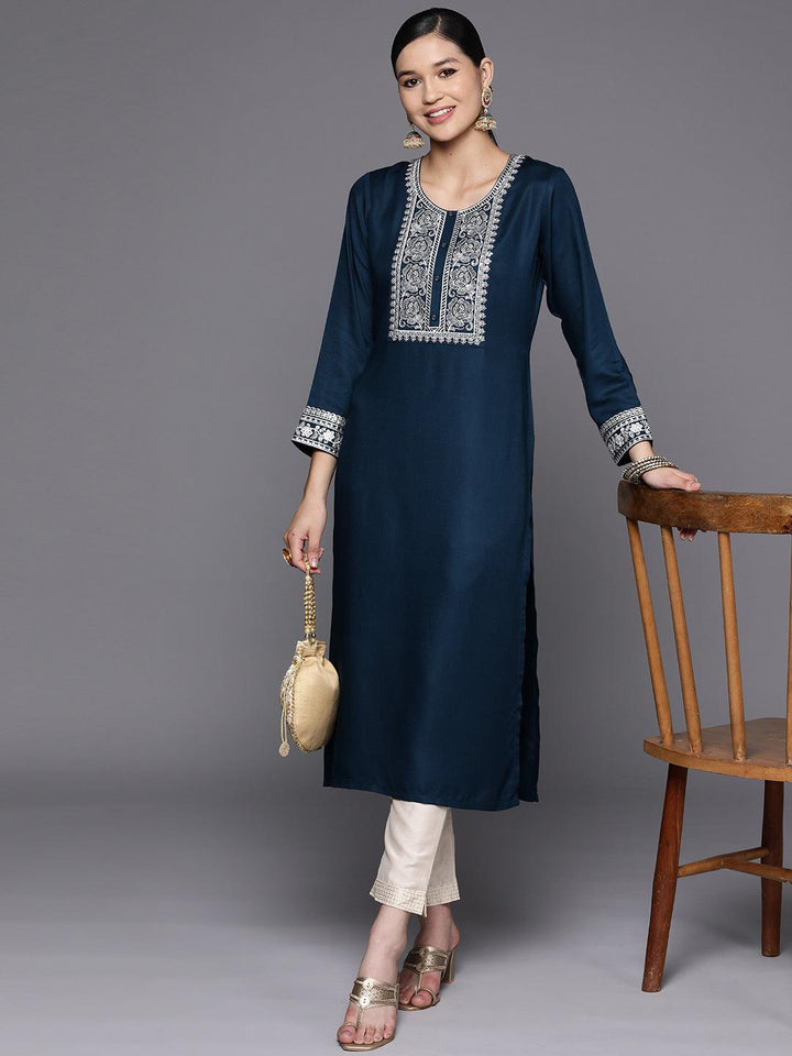 Teal Yoke Design Wool Straight Kurta
