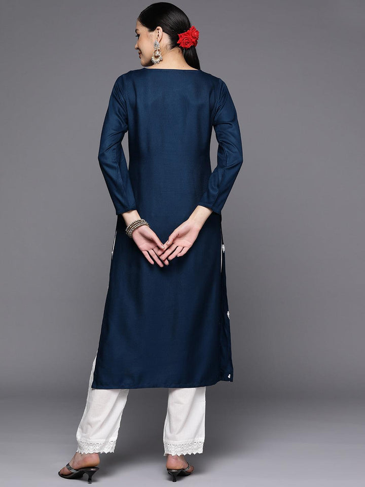 Teal Yoke Design Wool Straight Kurta