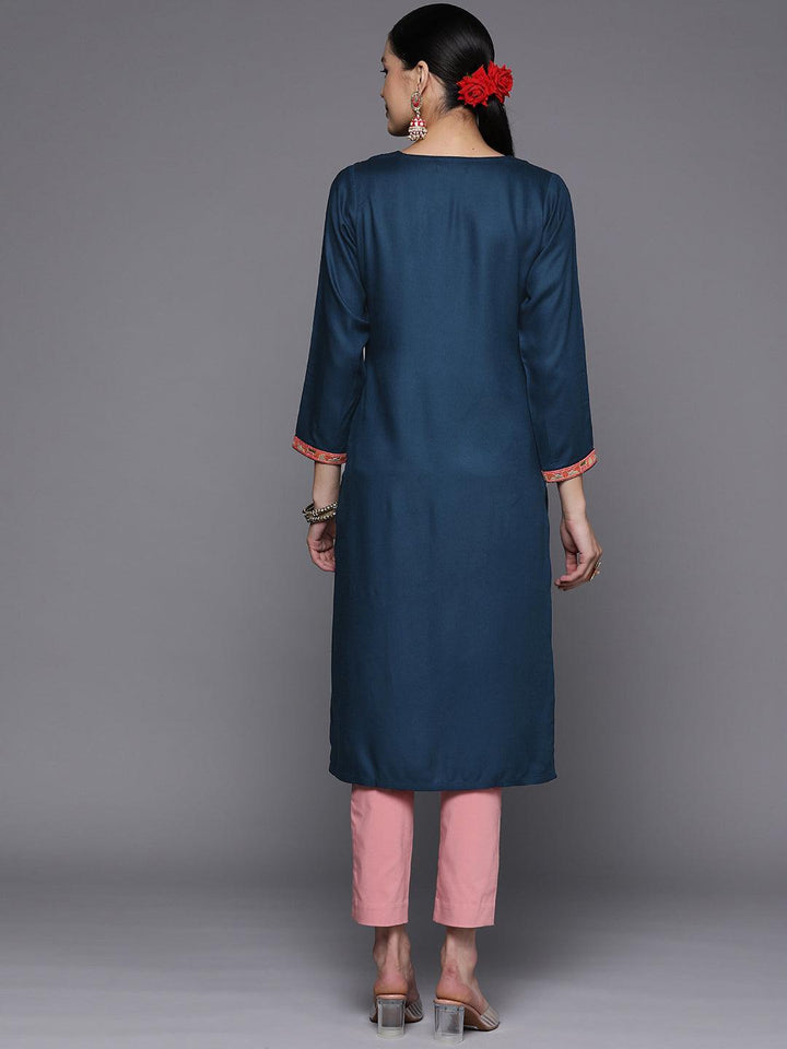 Teal Yoke Design Wool Straight Kurta