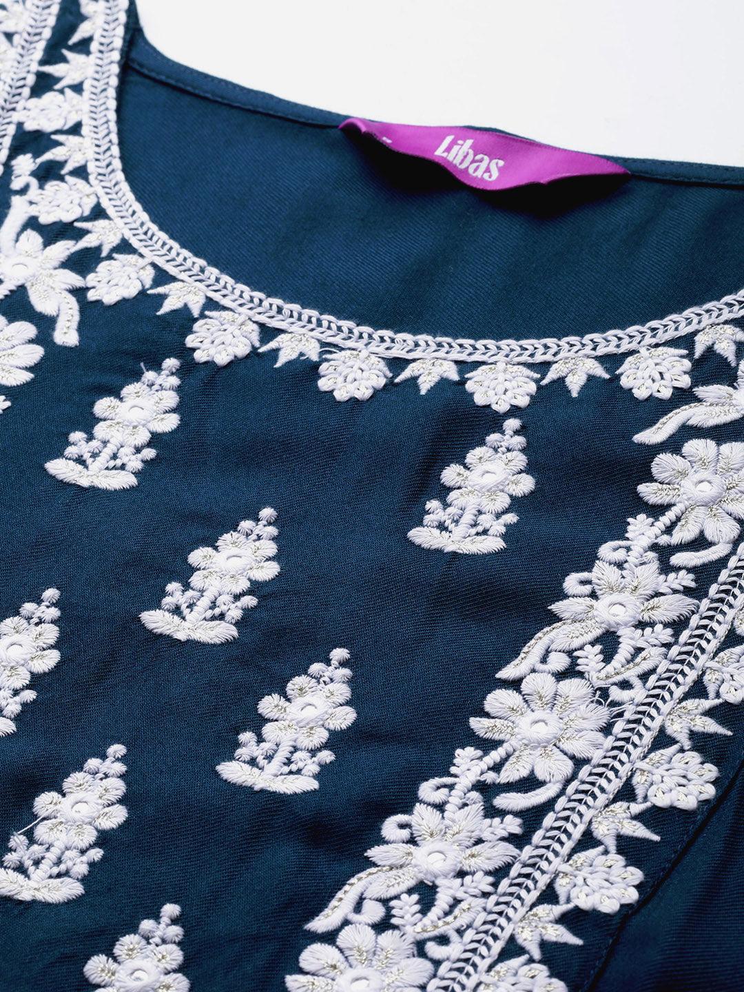 Teal Yoke Design Wool Straight Kurta - Libas