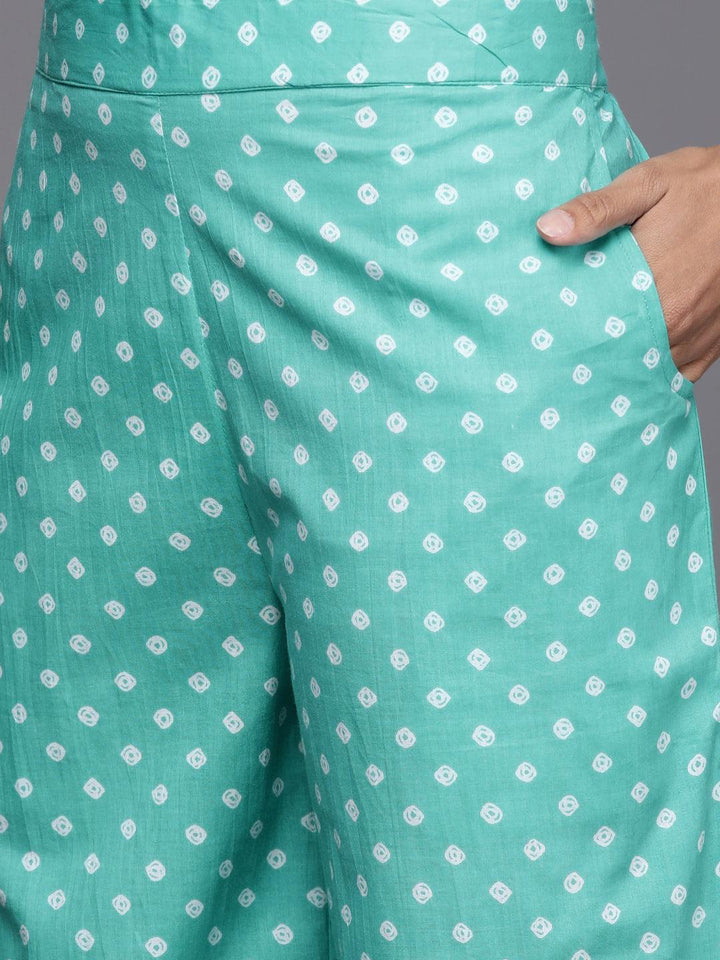 Turquoise Blue Printed Cotton Straight Kurta With Palazzos & Dupatta