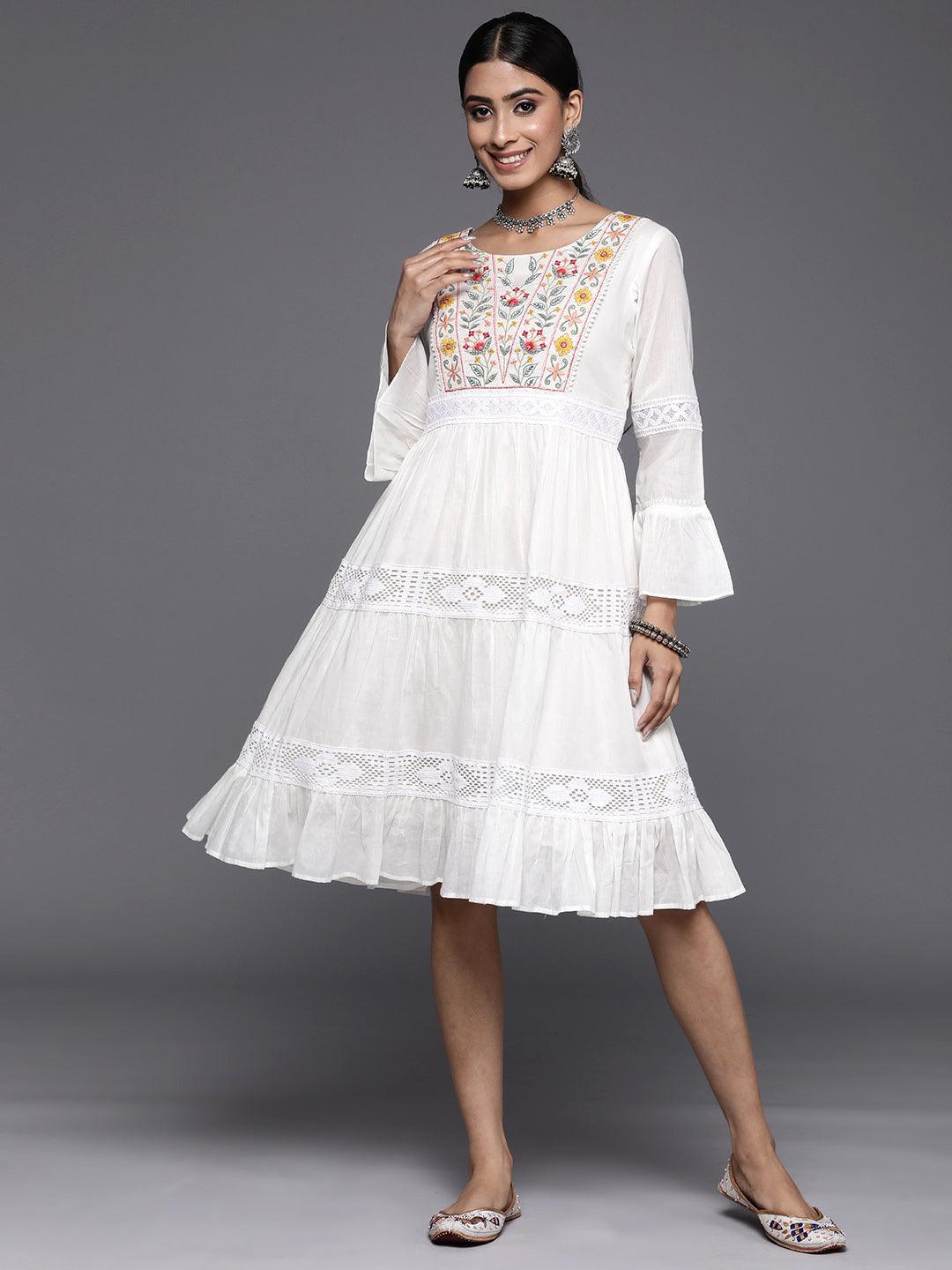 White Embroidered Cotton Fit and Flare Dress White Embroidered Cotton Fit and Flare Dress