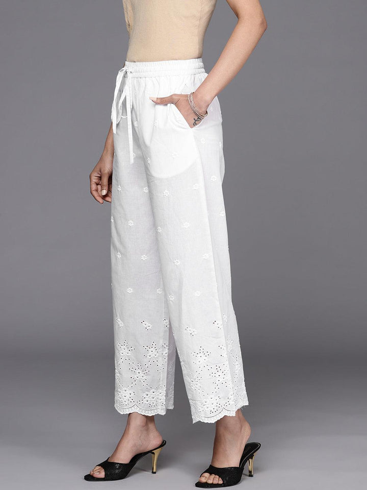 White Embroidered Cotton Palazzos