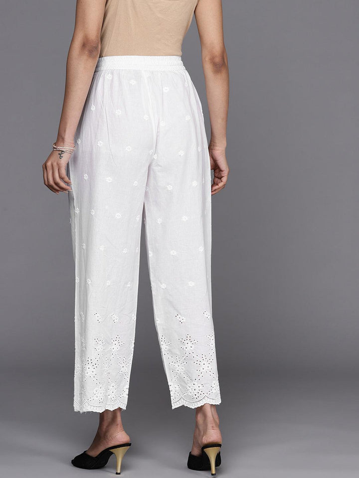 White Embroidered Cotton Palazzos