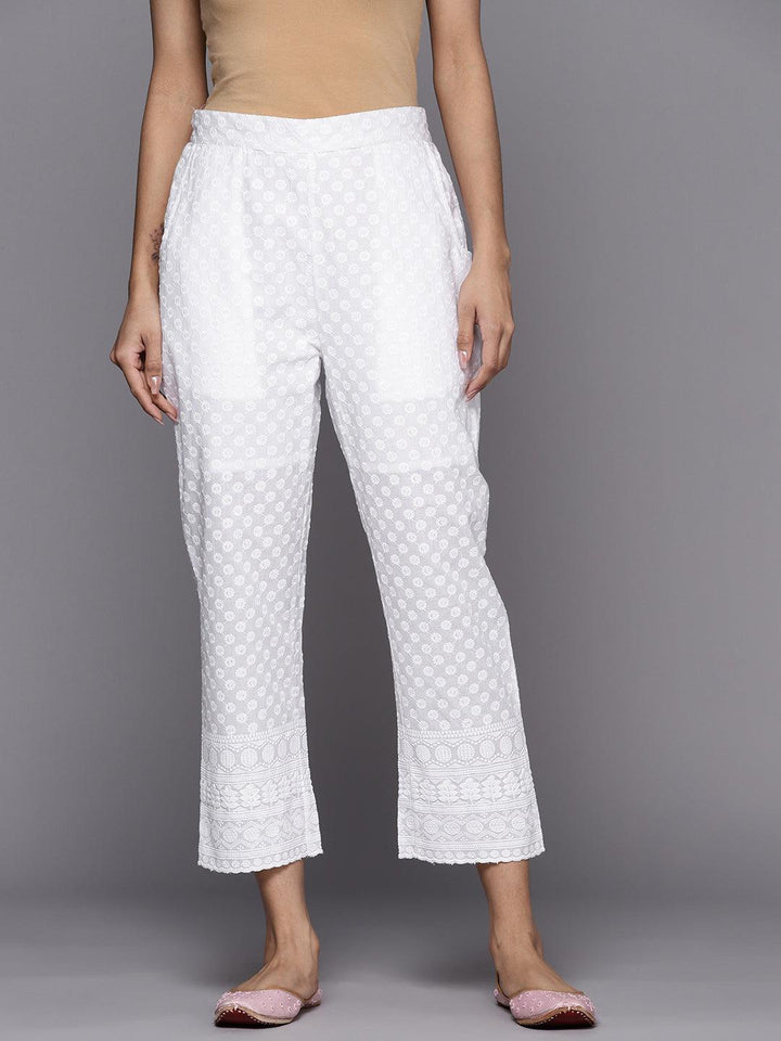 White Embroidered Cotton Trousers