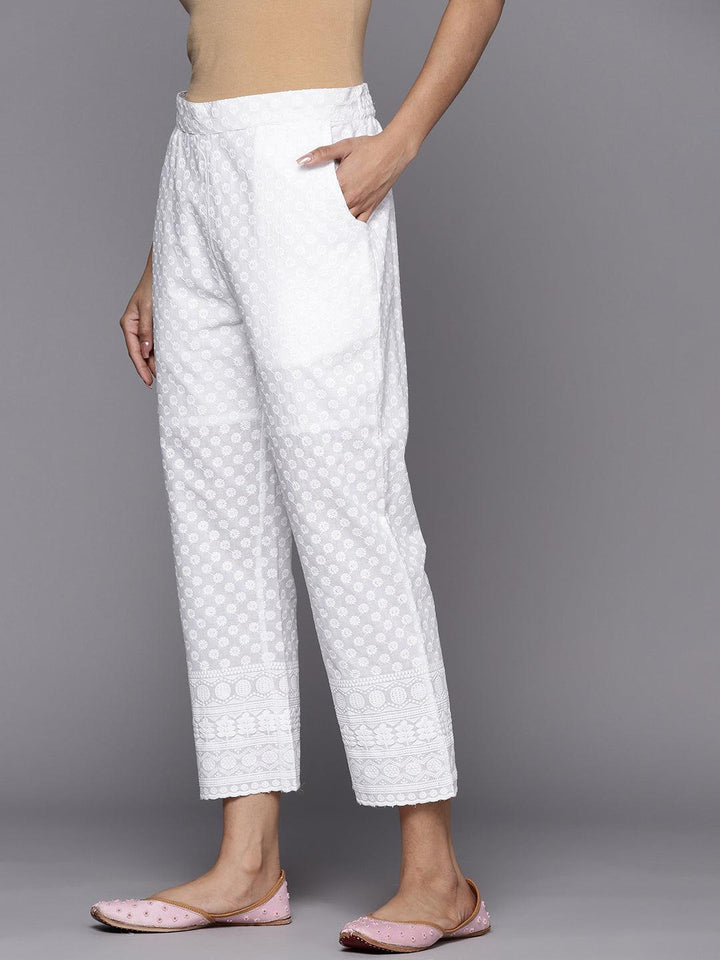 White Embroidered Cotton Trousers