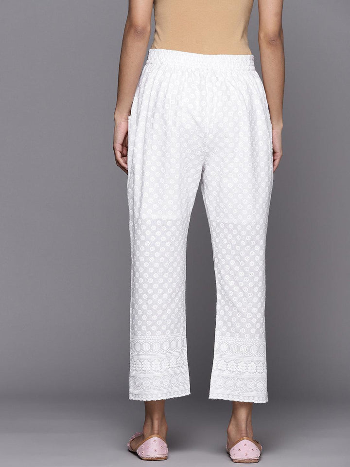 White Embroidered Cotton Trousers