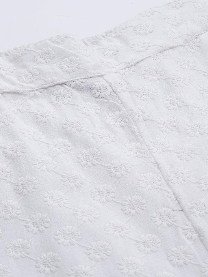 White Embroidered Cotton Trousers