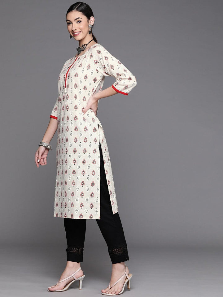 White Printed Cotton Kurta