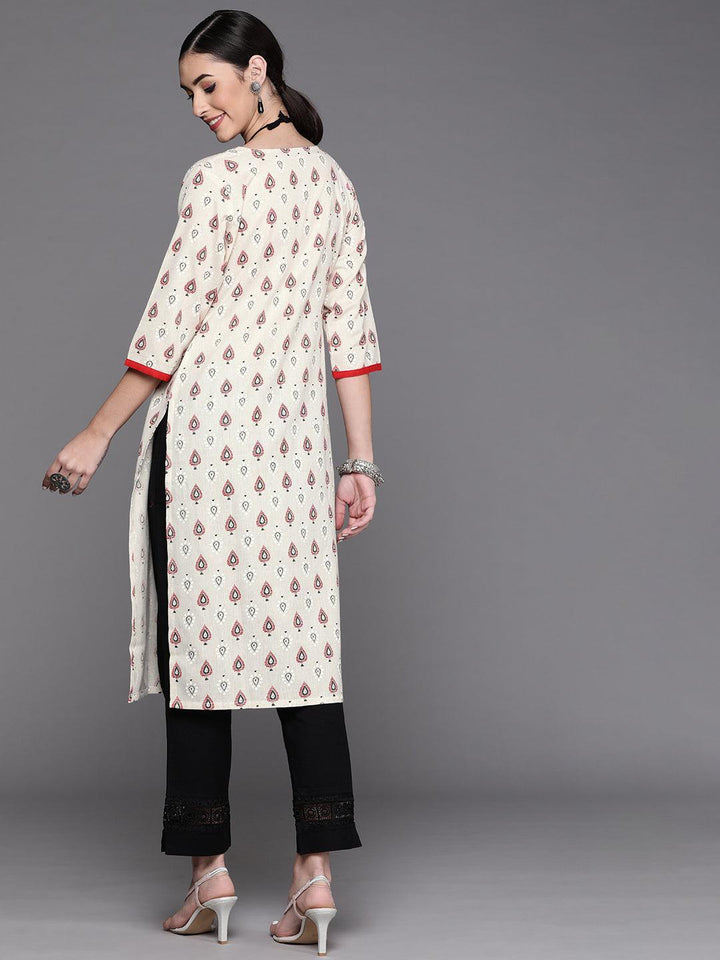 White Printed Cotton Kurta