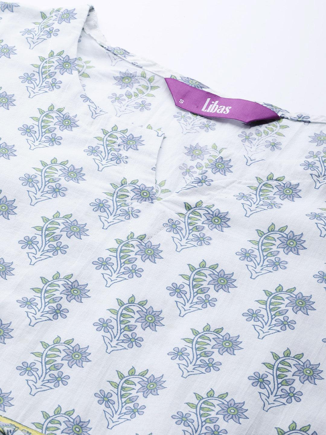 White Printed Cotton Kurta - ShopLibas