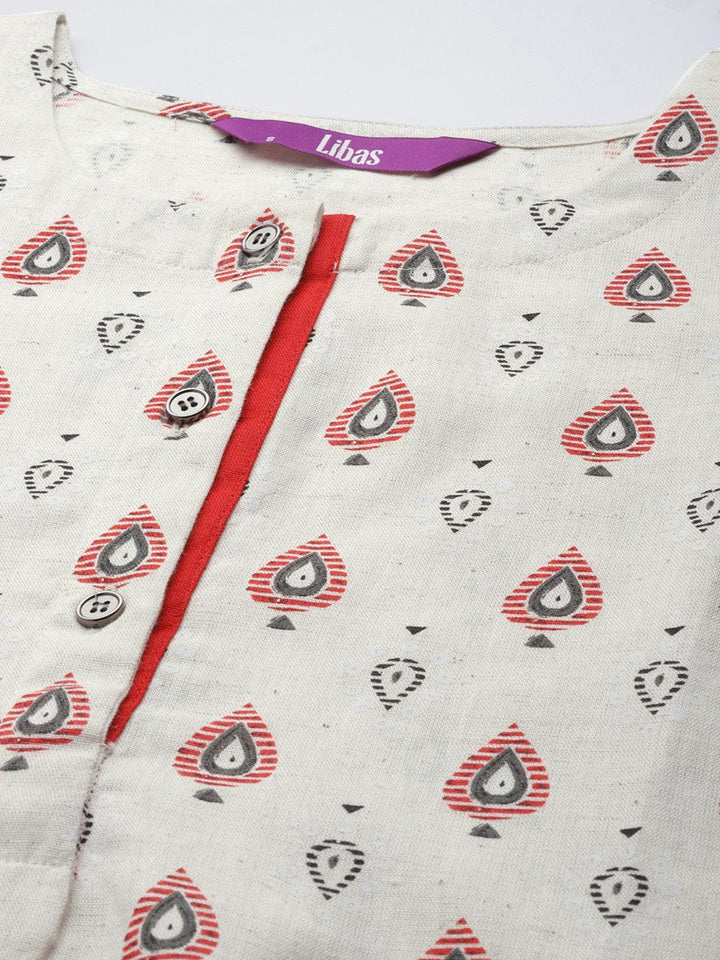 White Printed Cotton Kurta