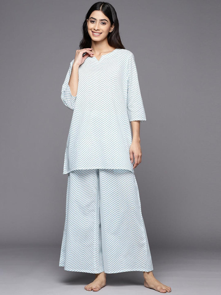 White Printed Cotton Night Suit