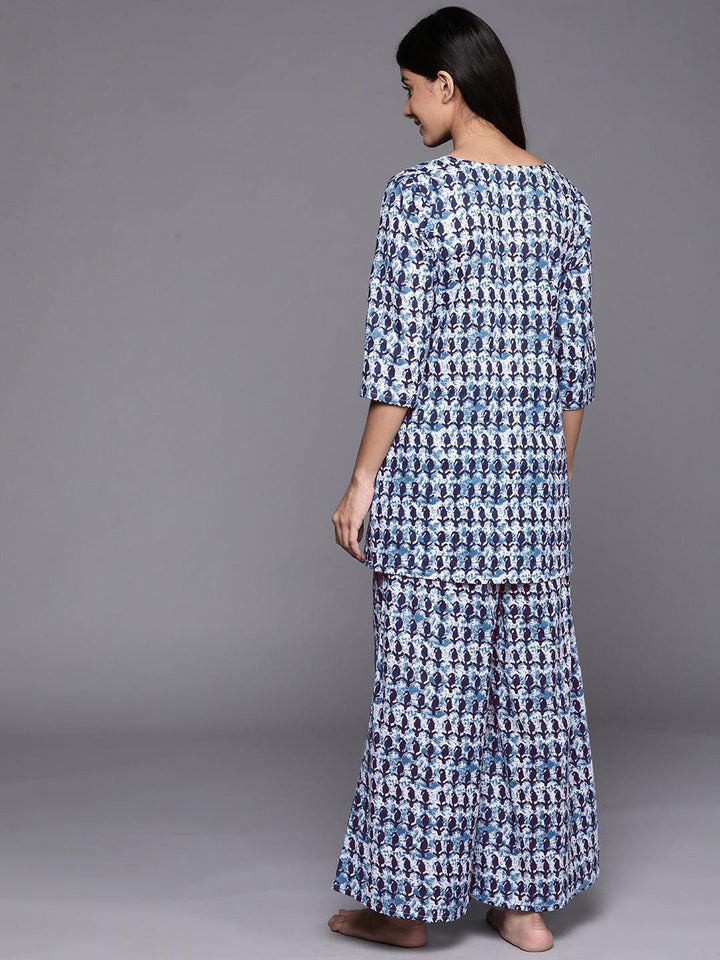 White Printed Cotton Night Suit