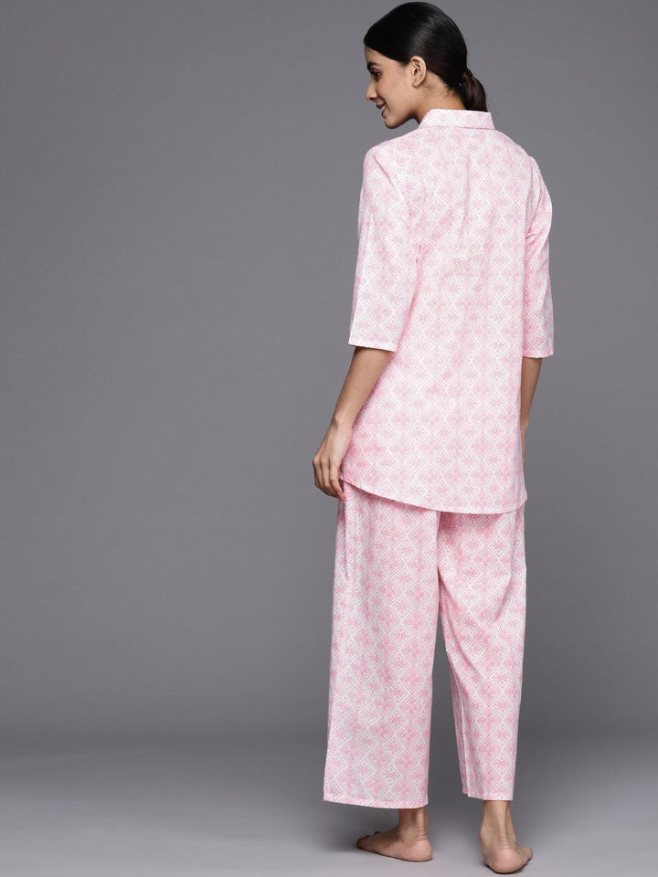 White Printed Cotton Night Suit