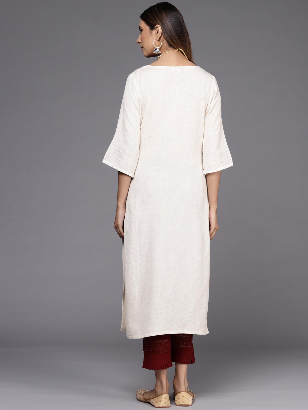 White Printed Cotton Straight Kurta - ShopLibas