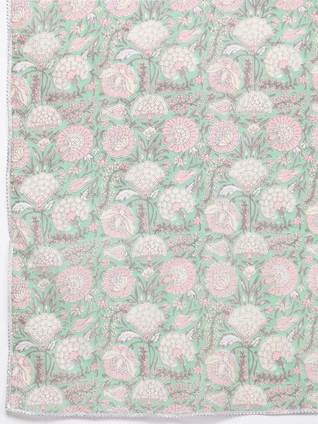 White Printed Cotton Straight Kurta With Salwar & Dupatta - Libas