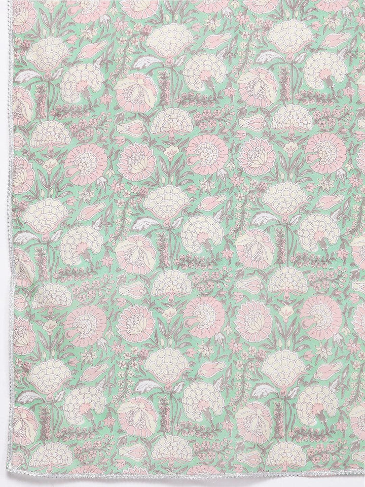 White Printed Cotton Straight Kurta With Salwar & Dupatta