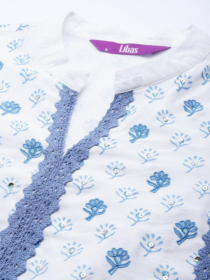 White Printed Silk Suit Set