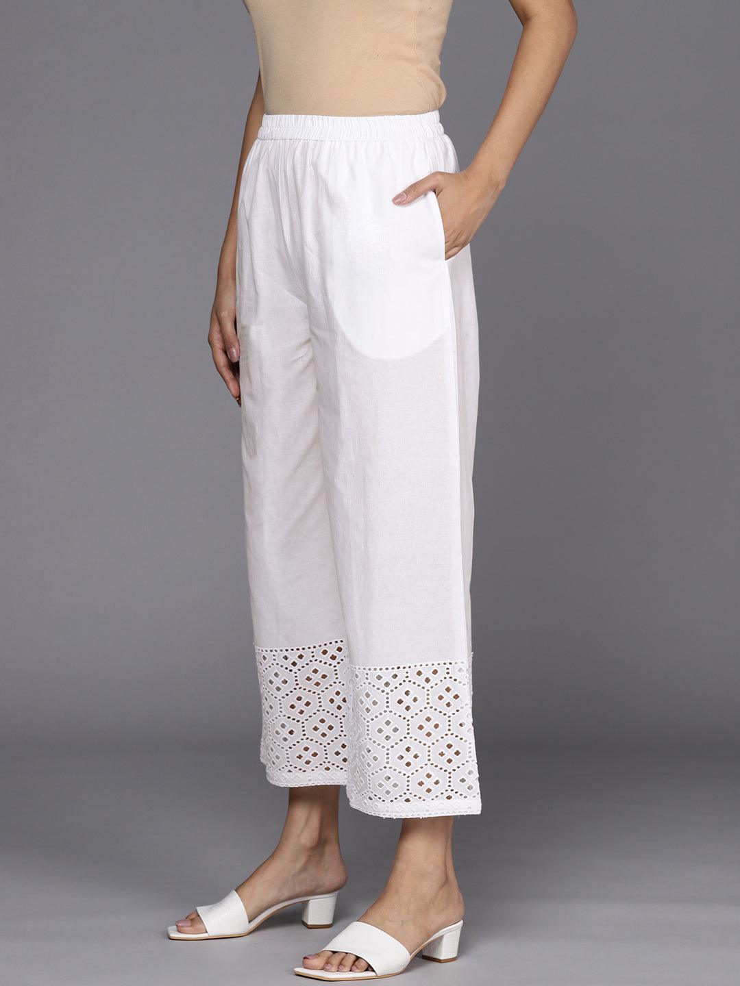 White Solid Cotton Palazzos - ShopLibas