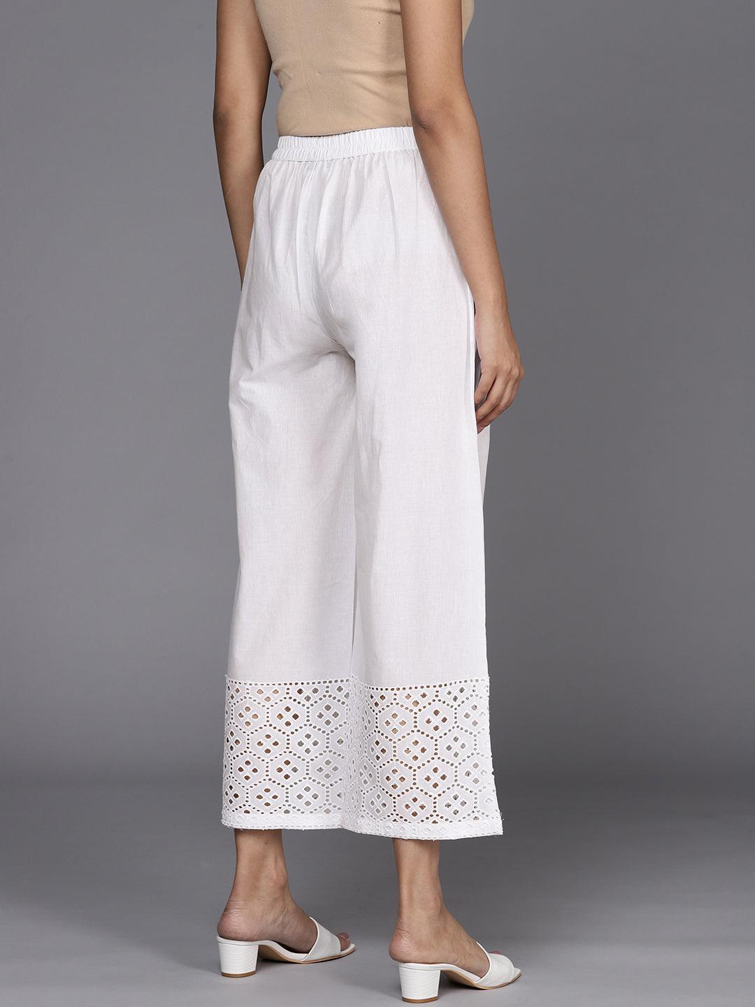 White Solid Cotton Palazzos - ShopLibas