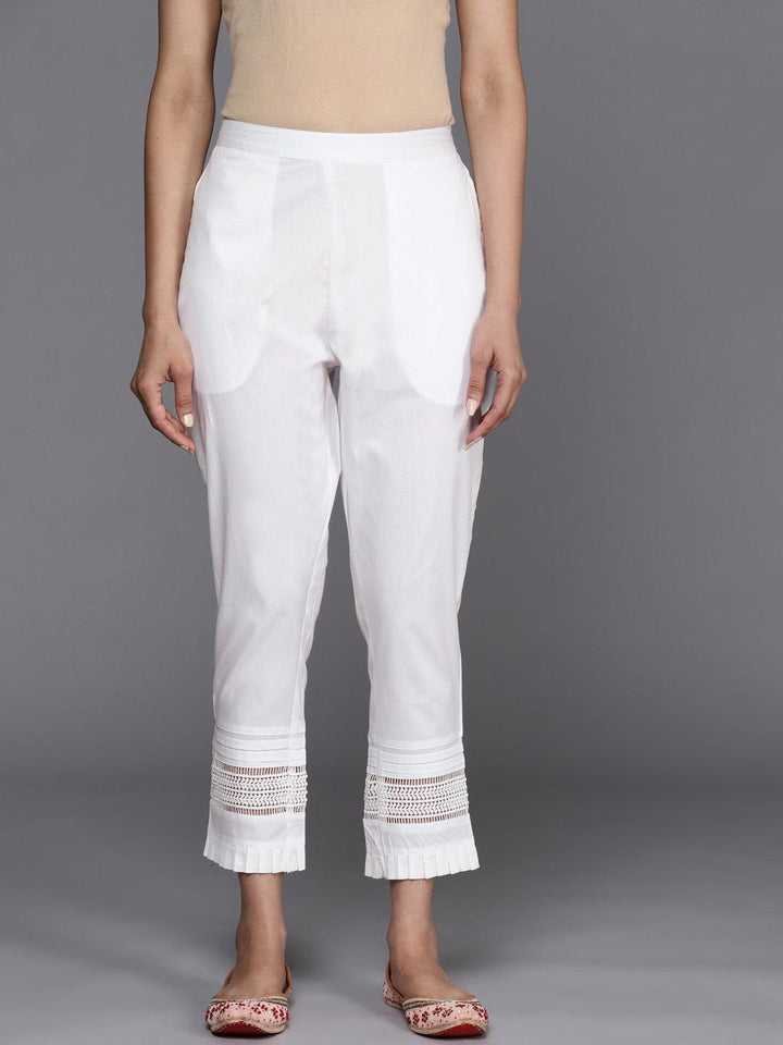 White Solid Cotton Trousers