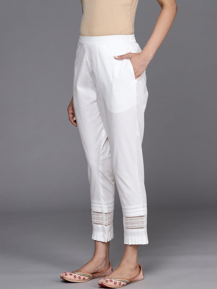 White Solid Cotton Trousers