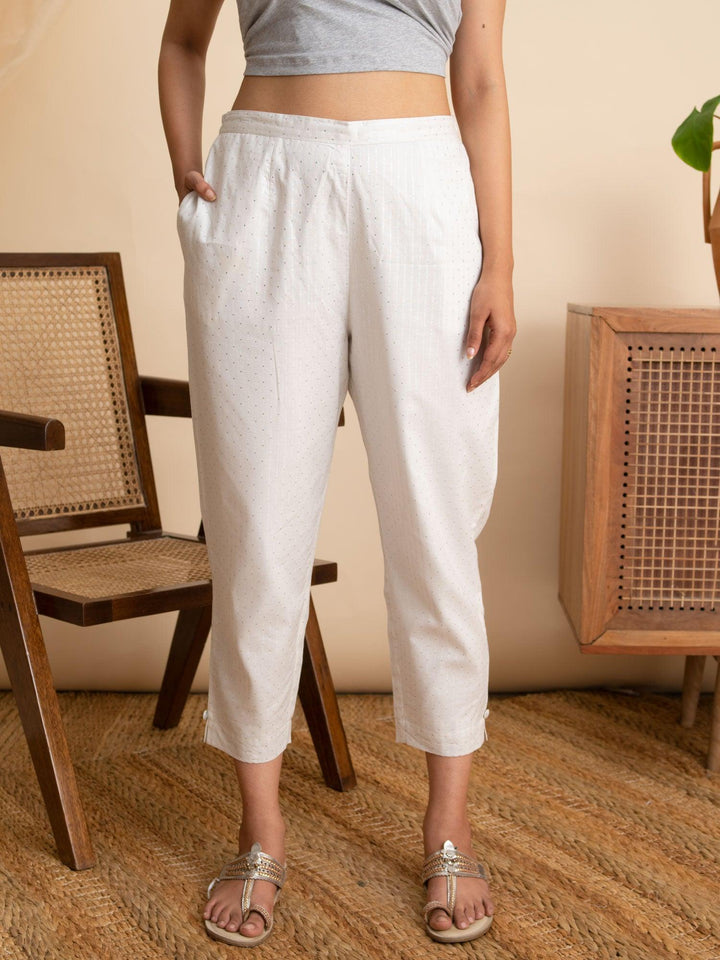 White Striped Cotton Trousers
