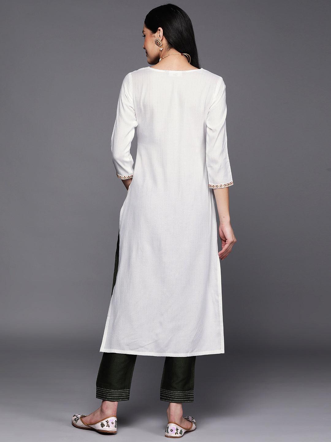 White Yoke Design Rayon Straight Kurta - ShopLibas