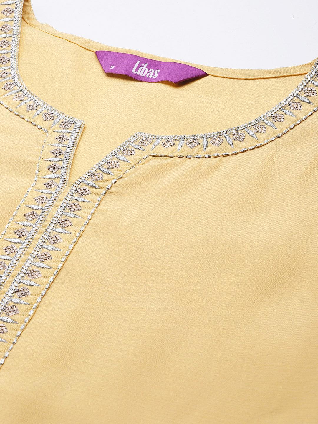 Yellow Embroidered Chanderi Silk Kurta - ShopLibas