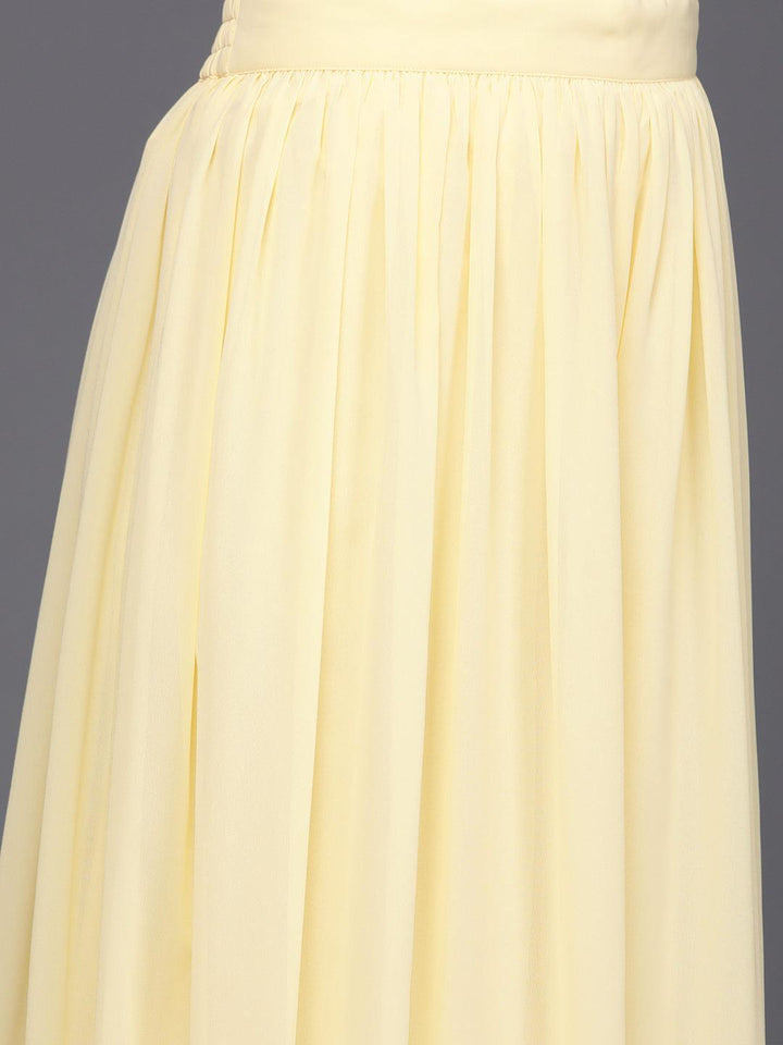 Yellow Embroidered Georgette A-Line Kurta With Palazzos & Dupatta