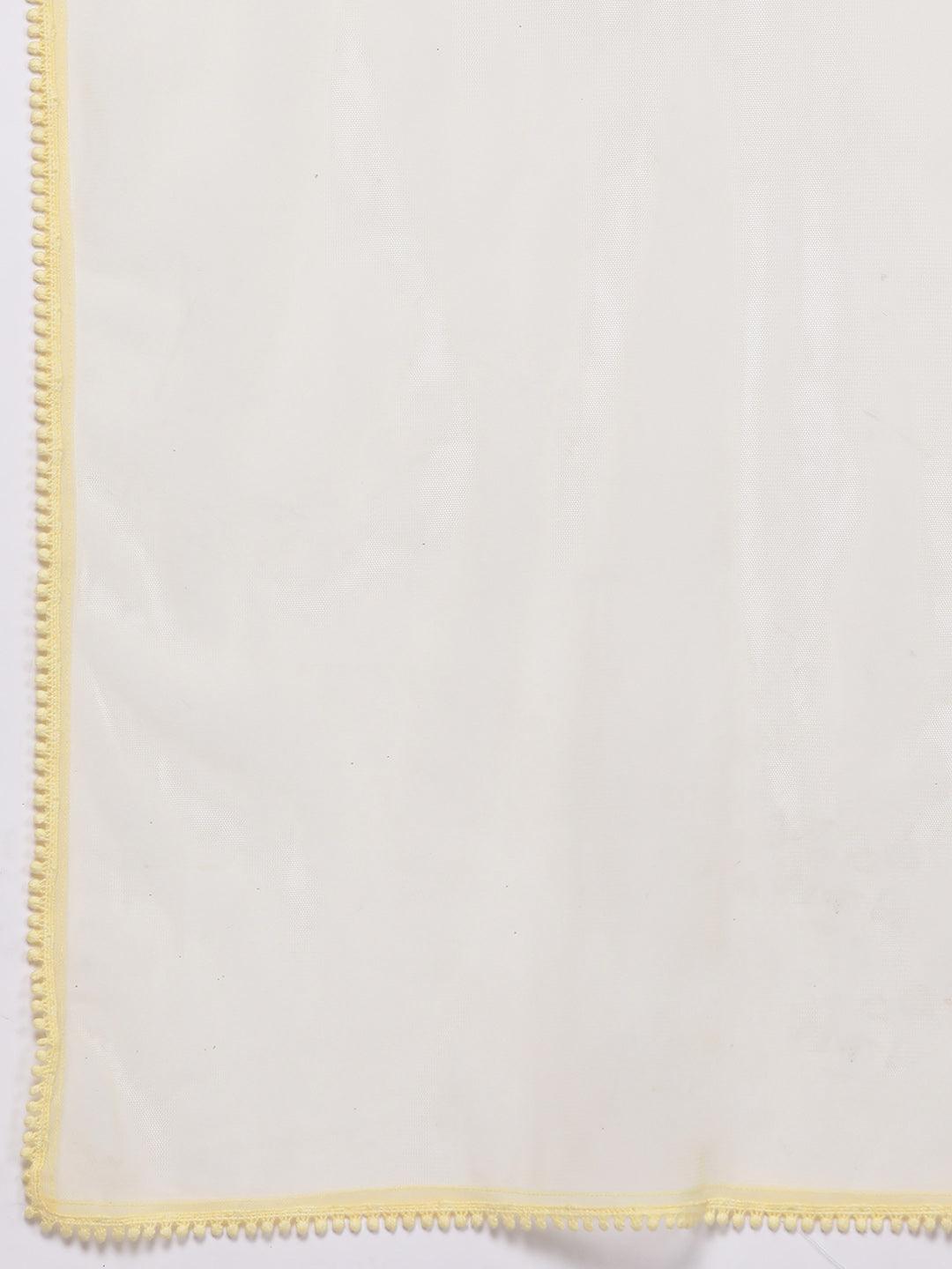 Yellow Embroidered Georgette A-Line Kurta With Palazzos & Dupatta - Libas