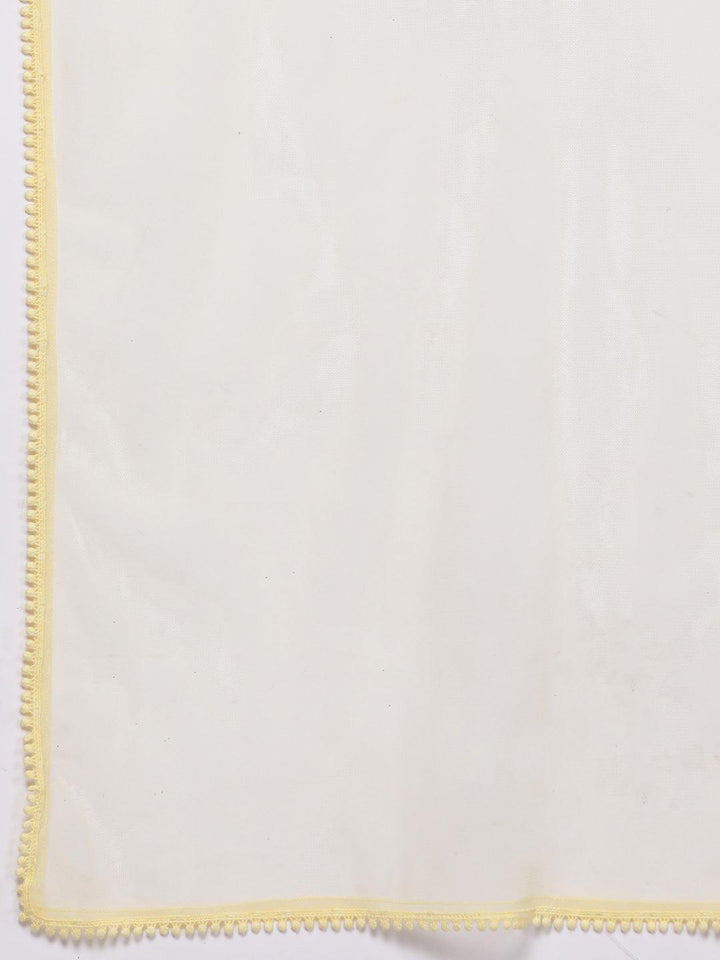 Yellow Embroidered Georgette A-Line Kurta With Palazzos & Dupatta