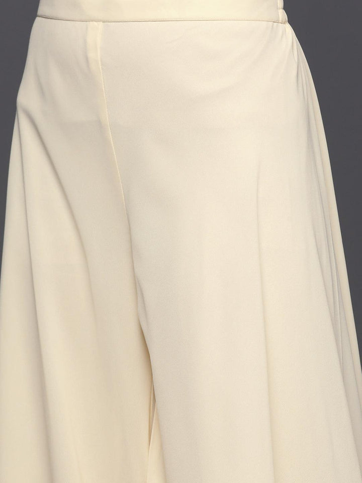 Yellow Embroidered Georgette A-Line Suit Set With Palazzos