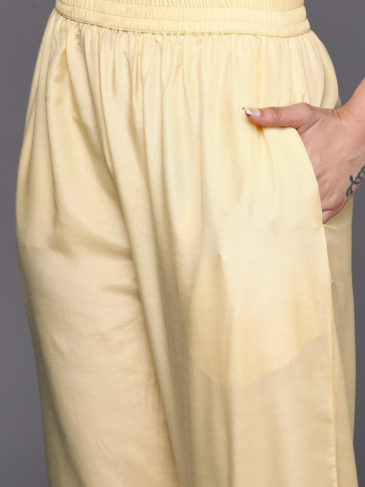 Yellow Embroidered Georgette Straight Suit Set With Trousers