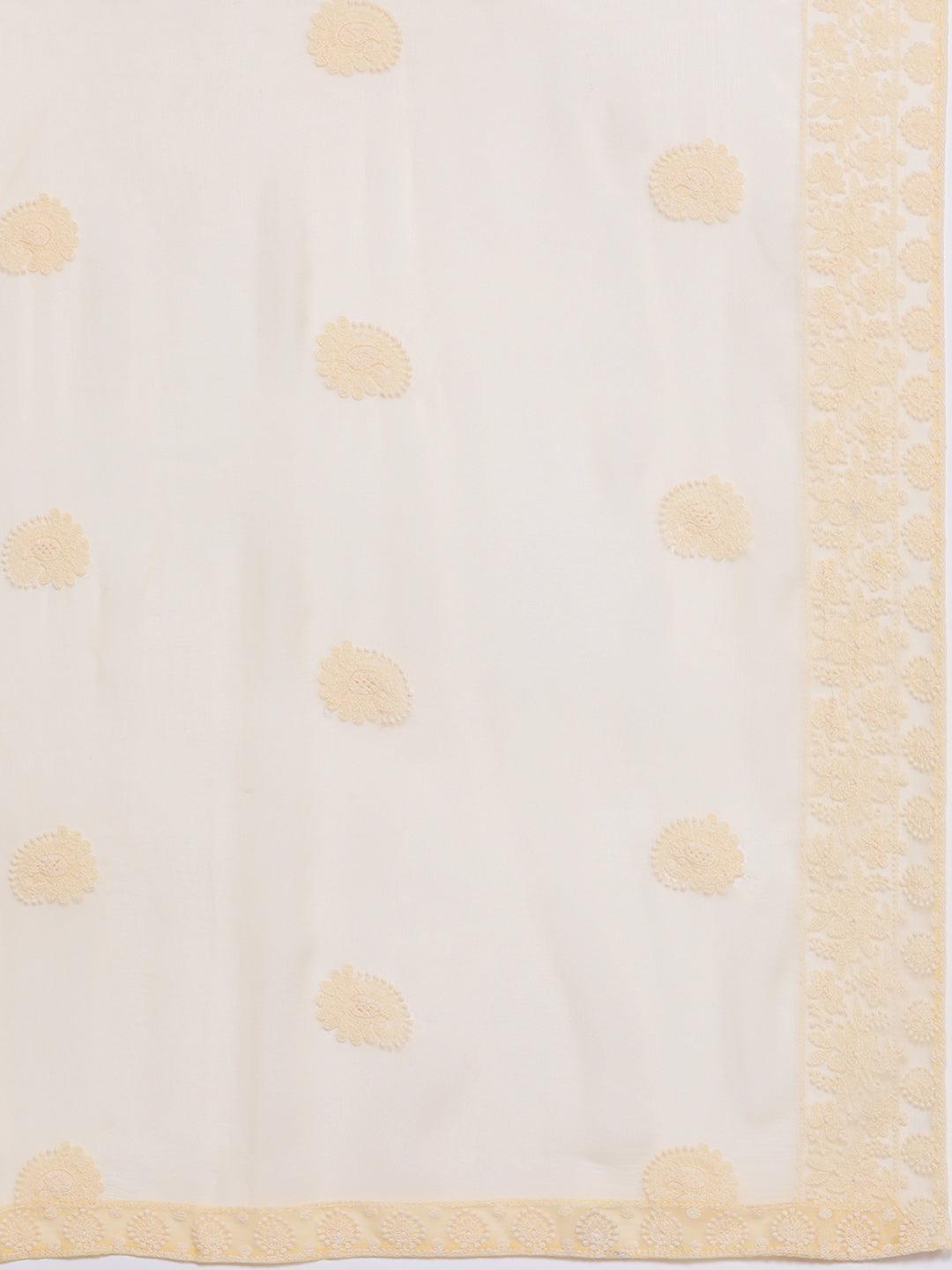 Yellow Embroidered Poly Georgette Straight Suit Set - Libas