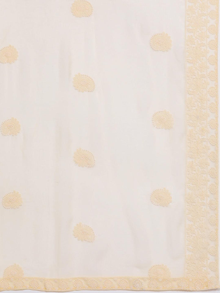 Yellow Embroidered Georgette Straight Kurta With Trousers & Dupatta