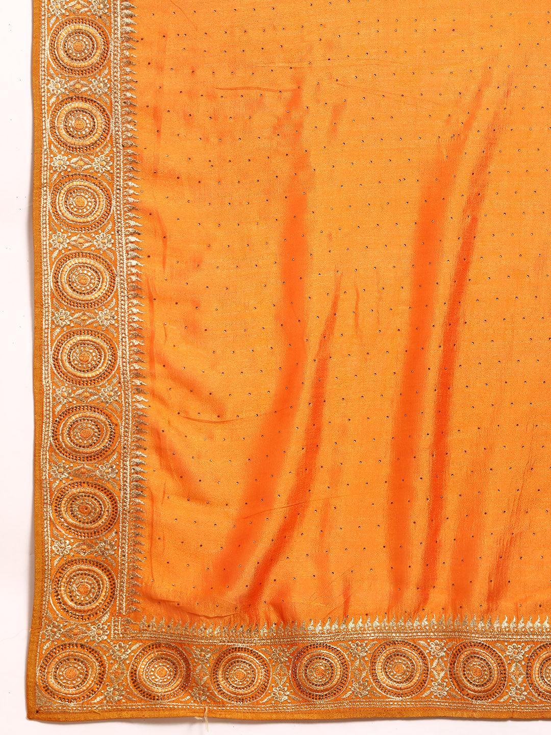 Yellow Embroidered Silk Blend Saree - Libas