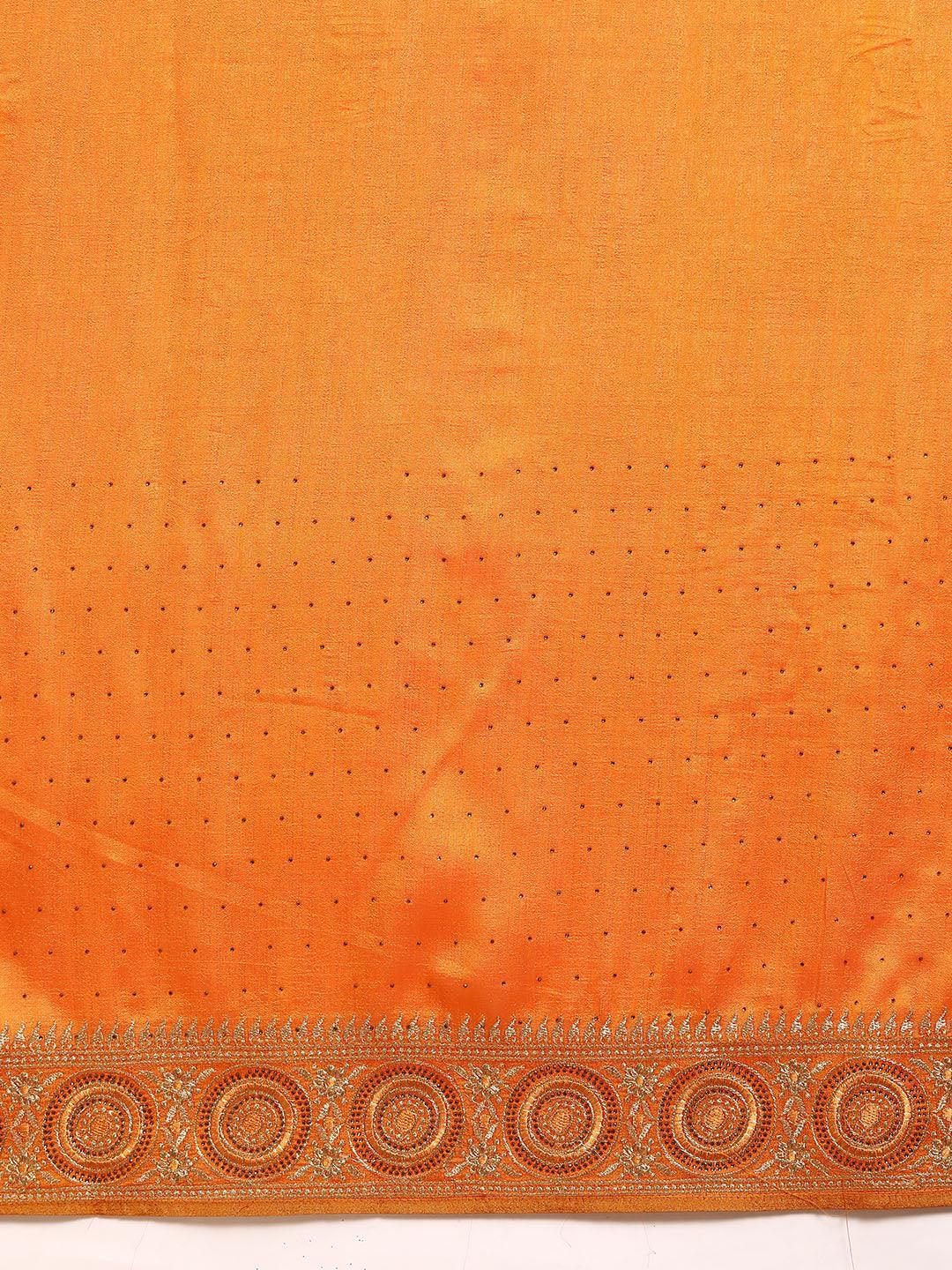 Yellow Embroidered Silk Blend Saree - Libas