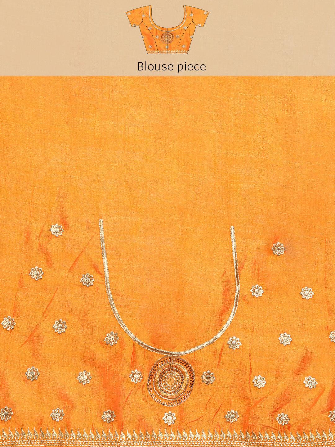 Yellow Embroidered Silk Blend Saree - Libas