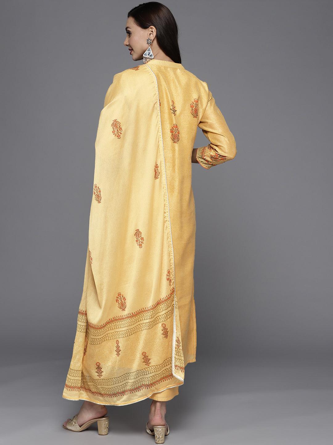 Yellow Printed Chanderi Silk Suit Set - ShopLibas