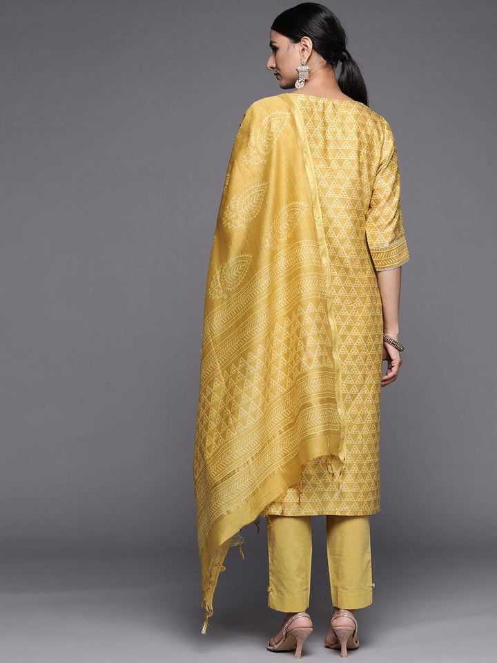 Yellow Printed Chanderi Silk Straight Suit Set
